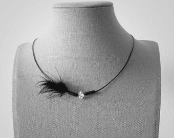 NY Herkimer Diamond Quartz Leather Necklace