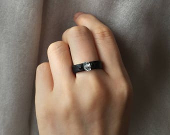 NY Herkimer Diamond Quartz Leather Ring