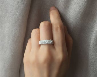 NY Herkimer Diamond Quartz Leather Ring