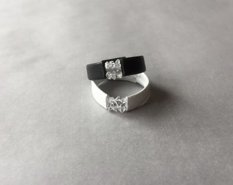 NY Herkimer Diamond Quartz Leather Ring