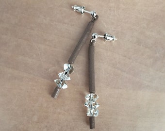 NY Herkimer Diamond Handmade Leather Beads Earrings