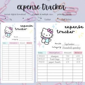 Printable expense tracker, Kawaii Character budget tracker, Kawaii Expense Tracker, Budget Printable, Monthly Expense Tracker