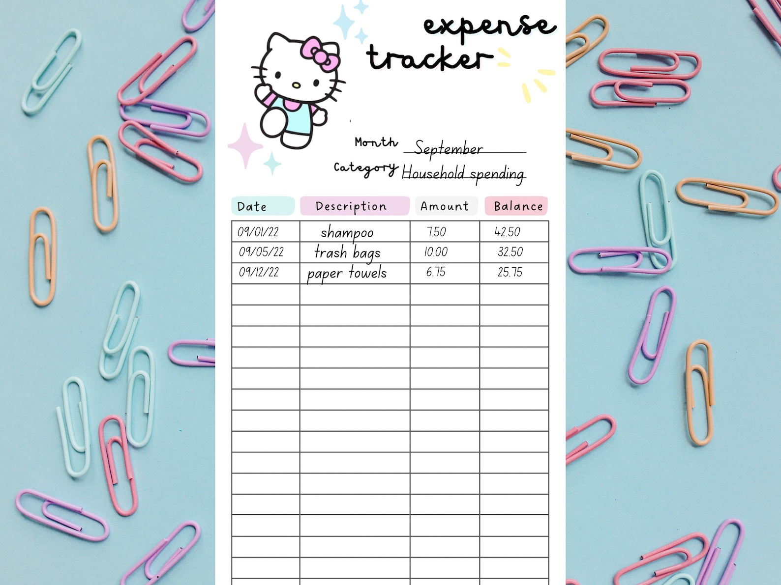 Printable Expense Tracker, Kawaii Character Budget Tracker, Kawaii ...