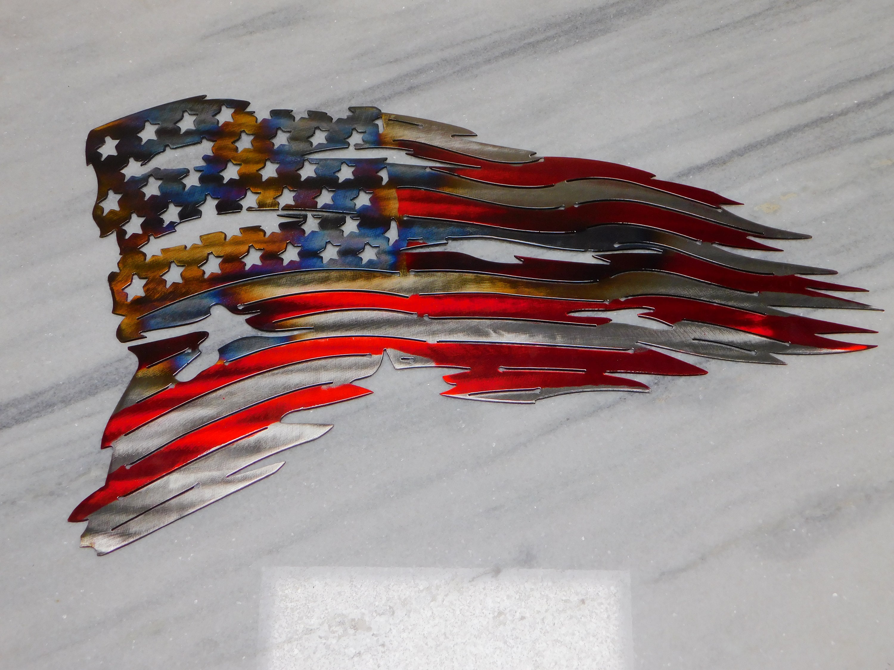 Tattered American Flag Metal Art Wall Decor Etsy