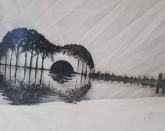 CNC CUT- Sunset Guitar Metal Artwork
