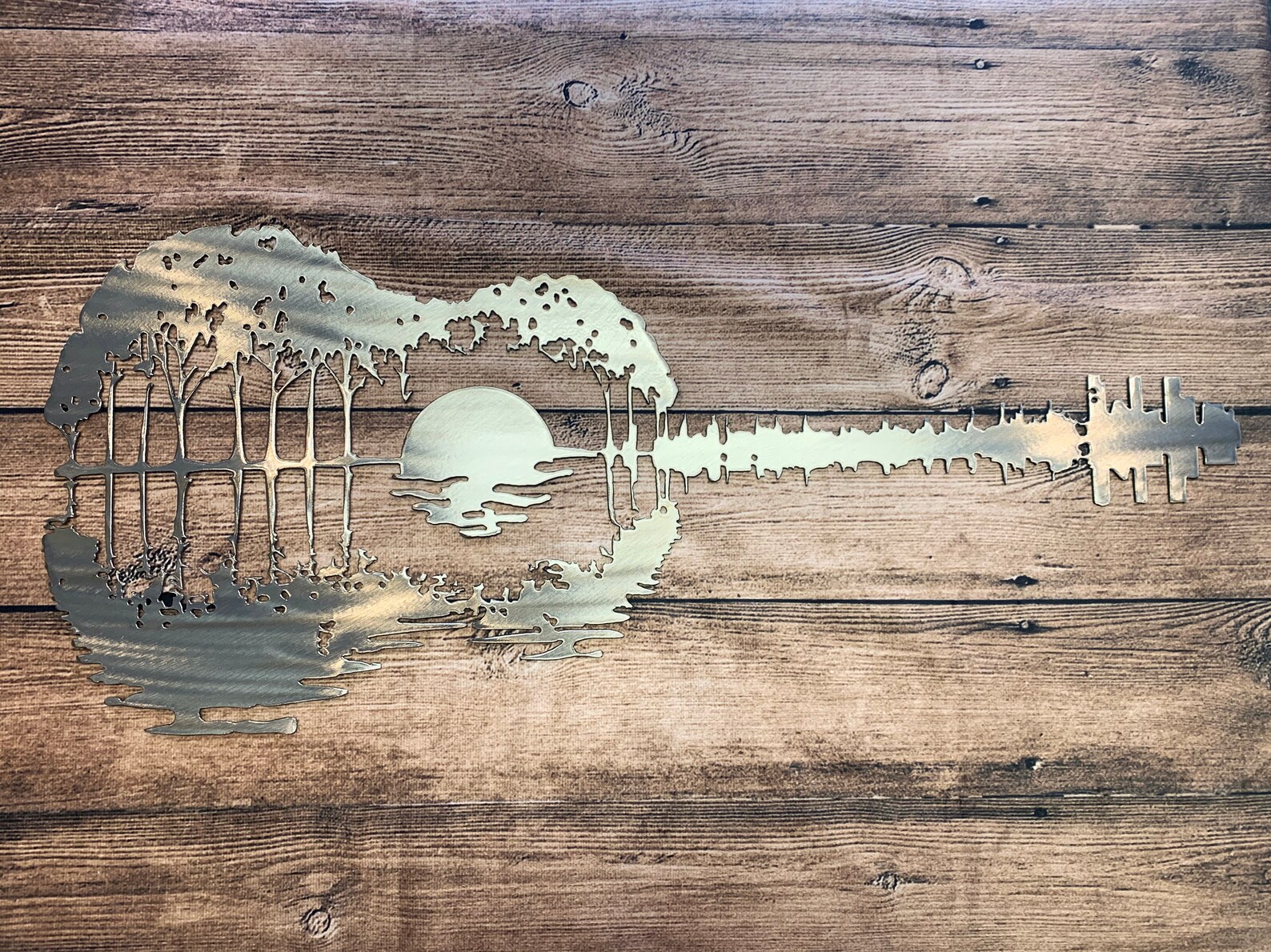 Sunset Guitar Metal Artwork Wall Decor Etsy
