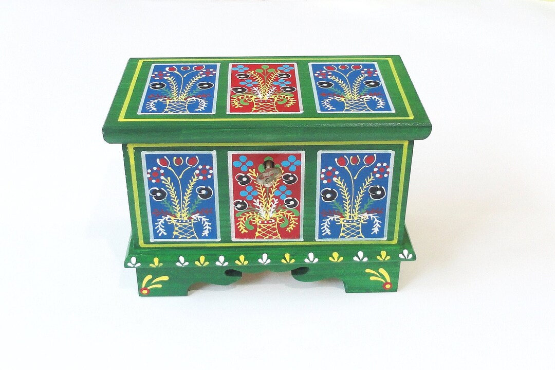 Hand Painted Wooden Chest Trunk Casket Box Jewelry Box Etsy