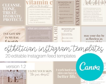 Skincare Inspired Instagram Templates | Esthetician Templates | Canva Editable | Skincare Branding | Digital Download | Version 1.2