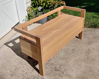 Modern Bench with Storage, Solid White Oak, Entryway Furniture, Clean Lines, Solid Wood, Storage Bench, Modern Farmhouse, Handmade, Wood