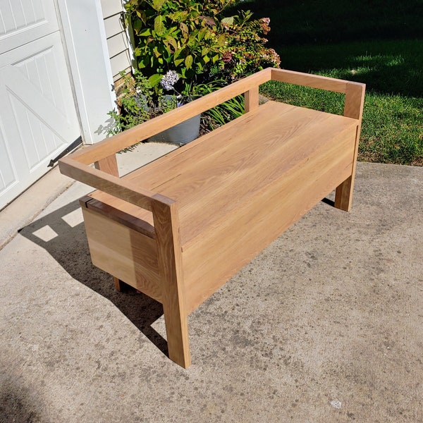 Modern Bench with Storage, Solid White Oak, Entryway Furniture, Clean Lines, Solid Wood, Storage Bench, Modern Farmhouse, Handmade, Wood