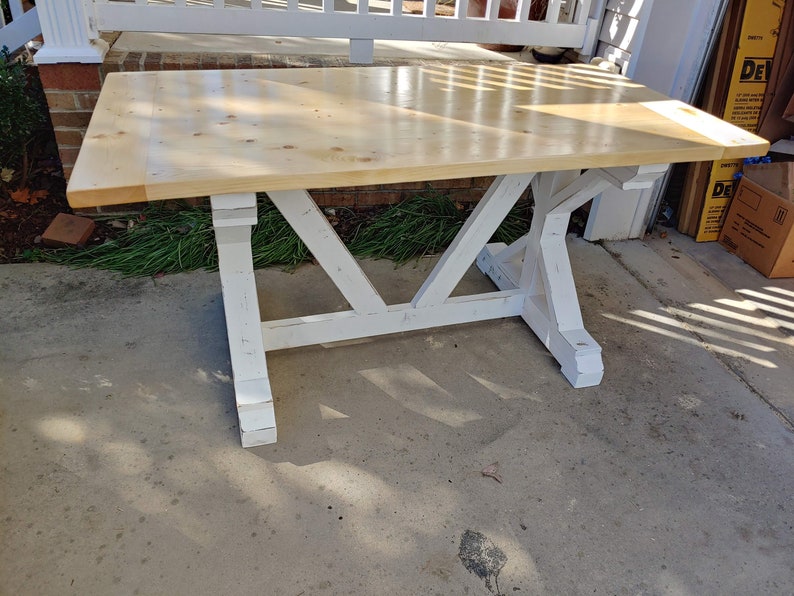 Trestle Style Farmhouse Table Solid Wood Handcrafted Family | Etsy