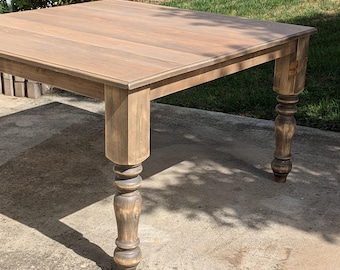 Handcrafted Pine Farmhouse Kitchen Island Table, Chunky Leg Dining Table