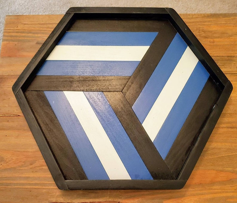 Prometis Hexagon Wooden Serving Tray - Handmade, 13.4"x11.5", Multi-Wood Mosaic Design For Food & Decor