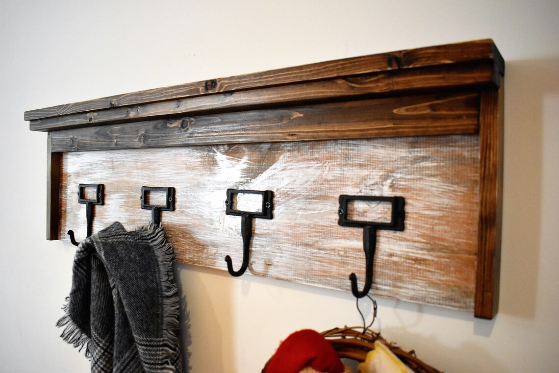 Solid Wood Entryway Shelf With Hooks Etsy
