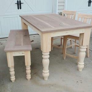 Handmade Walnut Top Farmhouse Counter Table, Chunky Leg Pine Base