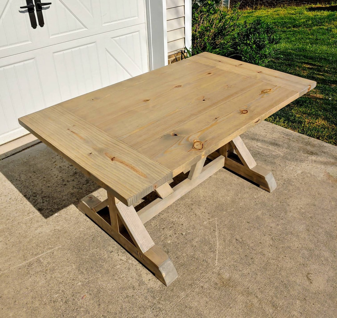 Trestle Style Farmhouse Table, Solid Wood, Handcrafted, Family Dining