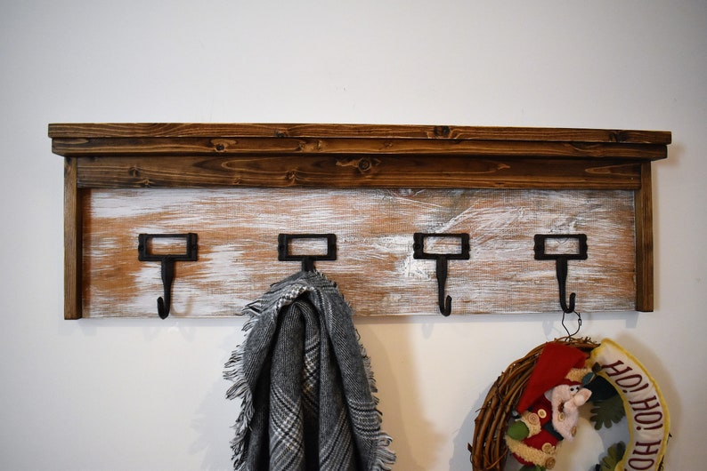 Solid Wood Entryway Shelf With Hooks Etsy