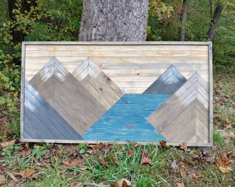 Wood Wall Art Mountain Wall Art Rustic Wall Art Wood Lake Etsy