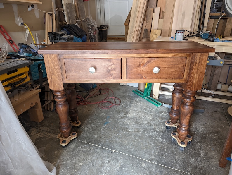 Rustic Farmhouse Entryway Table with Drawer and Turned Legs, Wooden Sofa Console Table, Handcrafted Solid Wood Custom Table bild 3