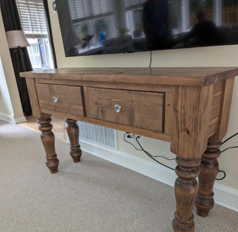 Rustic Farmhouse Entryway Table with Drawer and Turned Legs, Wooden Sofa Console Table, Handcrafted Solid Wood Custom Table bild 2