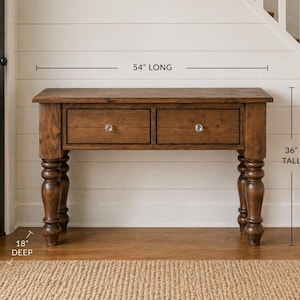 Rustic Farmhouse Entryway Table with Drawer and Turned Legs, Wooden Sofa Console Table, Handcrafted Solid Wood Custom Table