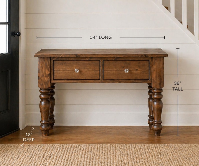Rustic Farmhouse Entryway Table with Drawer and Turned Legs, Wooden Sofa Console Table, Handcrafted Solid Wood Custom Table bild 1