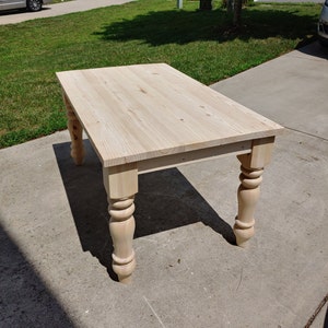 Handcrafted Solid Pine Chunky Leg Family Farmhouse Dining Table, Solid Wood, Handcrafted Family Dining Table