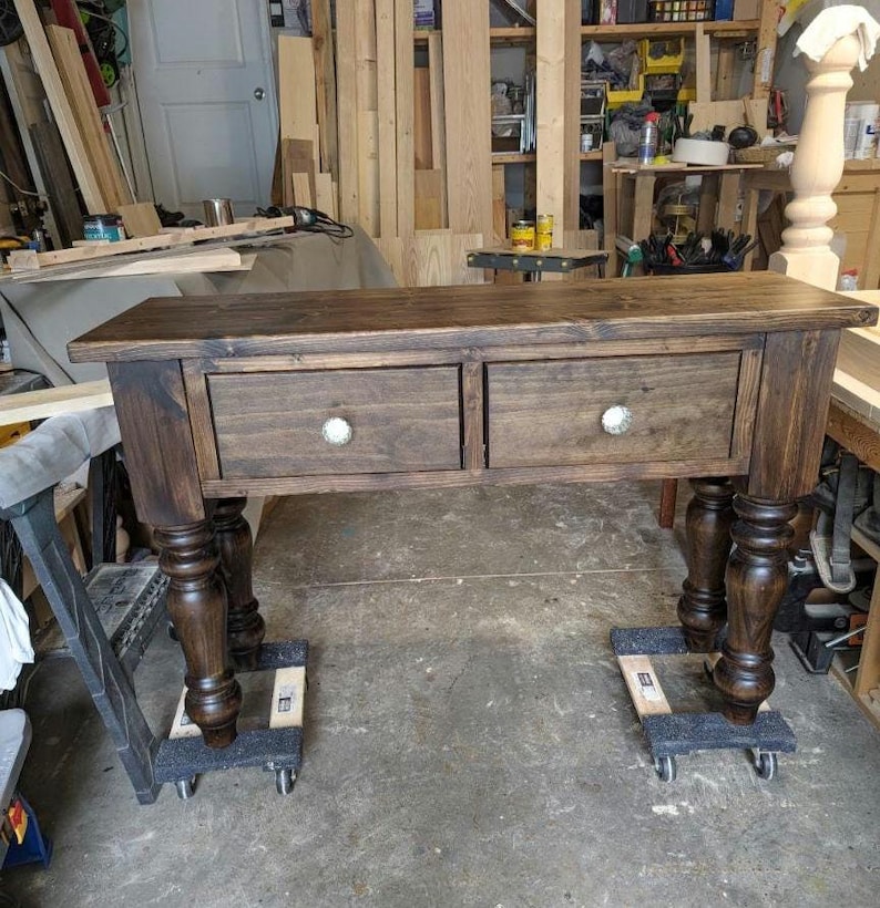 Rustic Farmhouse Entryway Table with Drawer and Turned Legs, Wooden Sofa Console Table, Handcrafted Solid Wood Custom Table bild 6