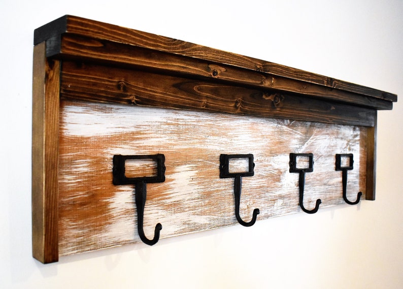 Solid Wood Entryway Shelf With Hooks Etsy
