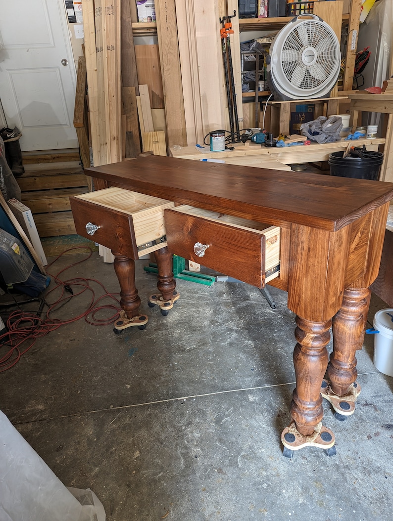 Rustic Farmhouse Entryway Table with Drawer and Turned Legs, Wooden Sofa Console Table, Handcrafted Solid Wood Custom Table bild 4