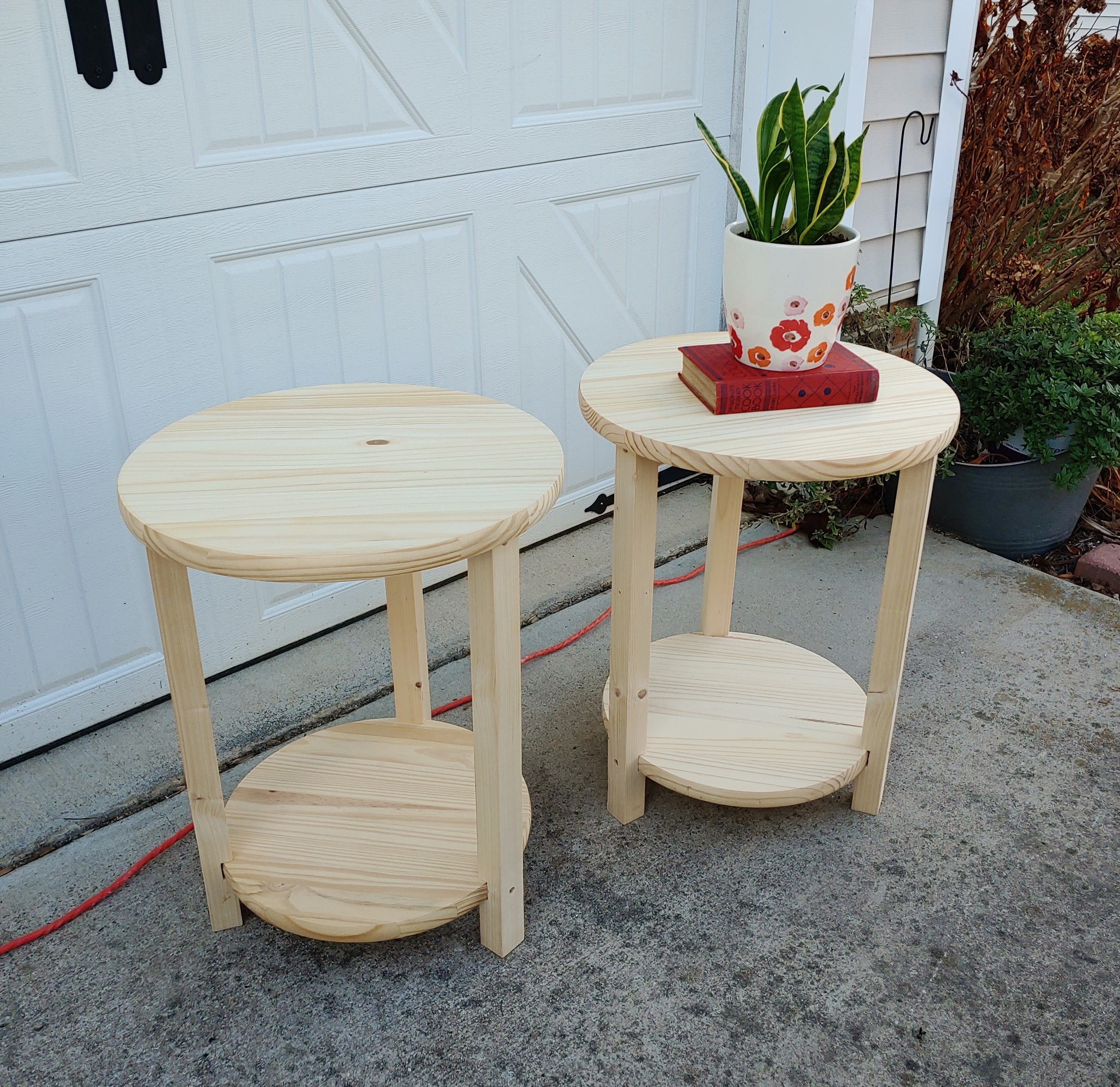 Small Round 2 Tier Wooden Side End Table for Small Spaces Bedroom