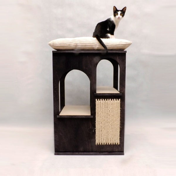 Cat Tower 2 met krabpaal, Kattenmeubilair, Kattenhuis, Kattenliefhebber cadeau, katzenbett, huisdiermeubilair, kattenkussen