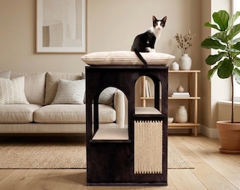 Cat Tower 2 with scratching post, Cat furniture, Cat house, Cat lover gift, katzenbett, pet furniture, cat pillow