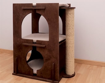 Cat tower with scratching post, Cat furniture, Cat house, Cat lover gift, katzenbett, pet furniture, cat pillow, Scratching post, Cat tree