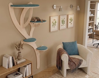 Plywood Cat Tree with Pillows: Modern Wall-Mounted Cat Furniture