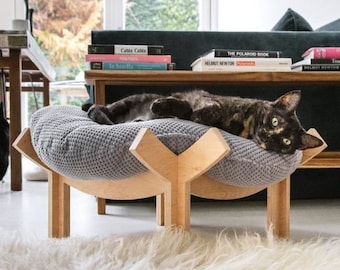 LIT DE CHAT avec oreiller, meubles de chat, maison de chat, cadeau d'amant de chat, katzenbett, meubles d'animal familier, oreiller de chat