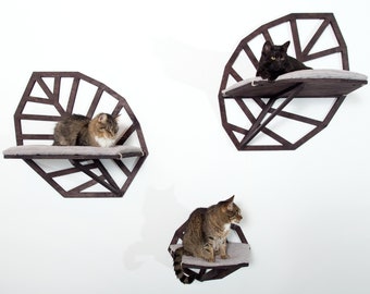 Leaf Cat Shelves Set: Birch Plywood Climbing Wall Furniture