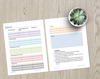 Task Priority List, Organization, Planner, Journaling