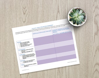 Goal Setting Printable Page, SMART Goals Worksheet, mental health, motivation, self help, self care