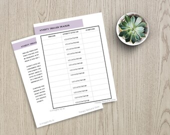 Therapy Worksheet: Anxiety Trigger Tracker with Instructions Printable Form, self help, self care, coping skills, mental health, stress