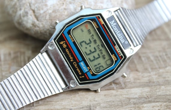 Vintage Digital Men s Watch MONTANA Old LCD Face Wristwatch Electronic Watch 16 Melodies Quarz Soviet Watch Steel Strap Etsy