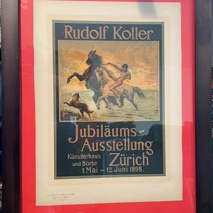 Antique Print, 1800&#39;s Framed Print, 1800&#39;s ,Poster art By Rudolf Koller&quot; From Jules Cheret&#39;s Collection of 1895-1900. This print  from 1898.
