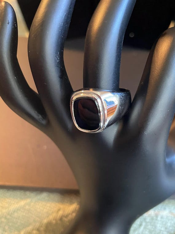 Black Onyx Sterling Silver Statement Ring - Size … - image 3
