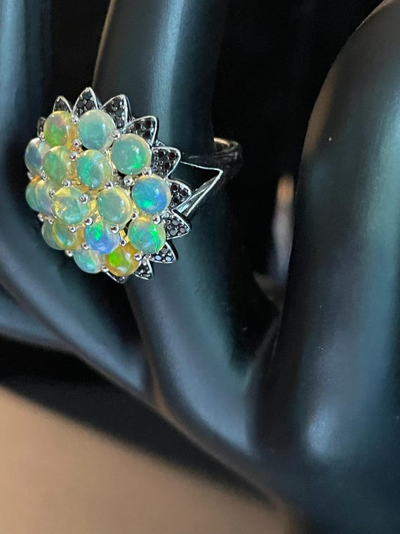 Floral Opal Sterling Silver Statement Ring - Blac… - image 4