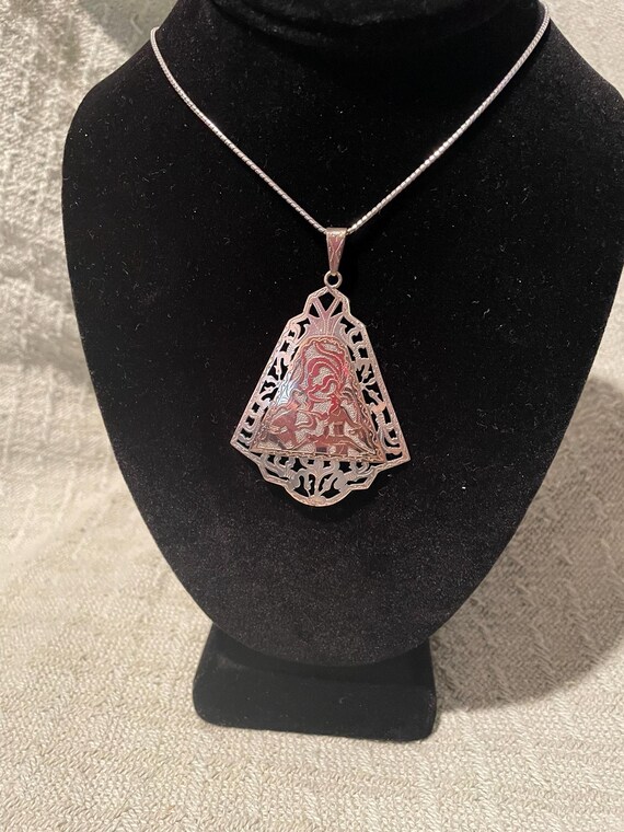 Vintage 1960s Triangular Pendant Necklace: 14kt G… - image 2