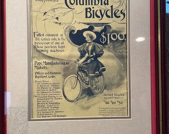 1895 Columbia Bicycle Advertisement: Antique Lithograph Print