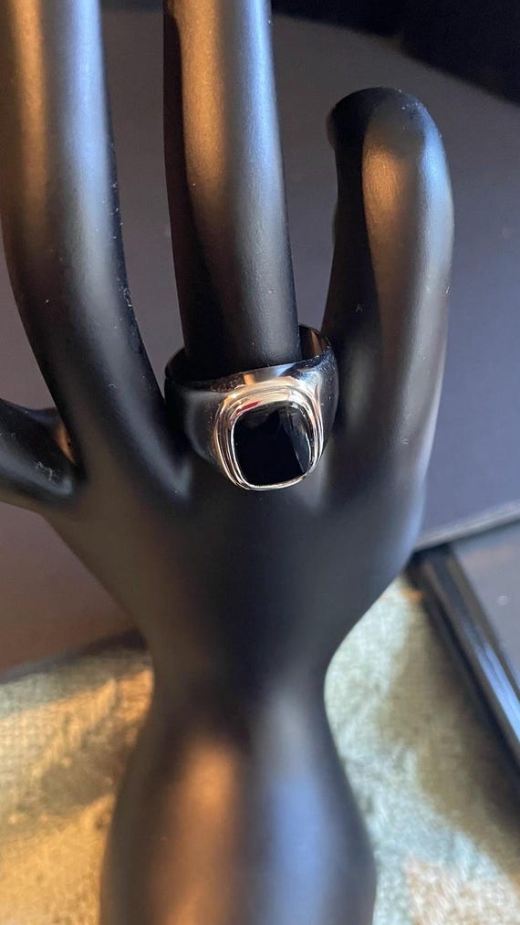 Black Onyx Sterling Silver Statement Ring - Size … - image 4