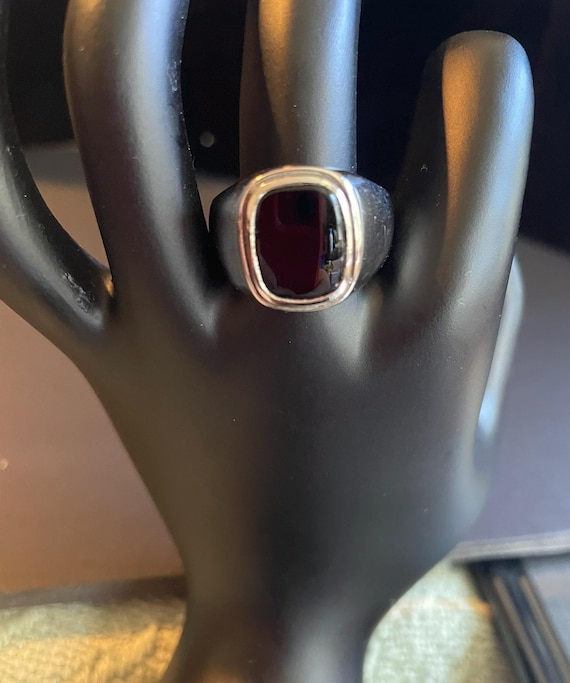 Black Onyx Sterling Silver Statement Ring - Size … - image 1