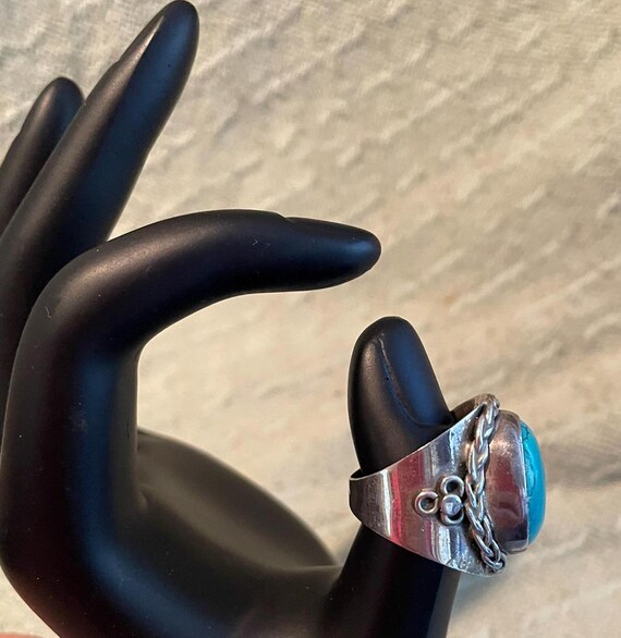 Vintage Turquoise Sterling Silver Statement Ring … - image 3