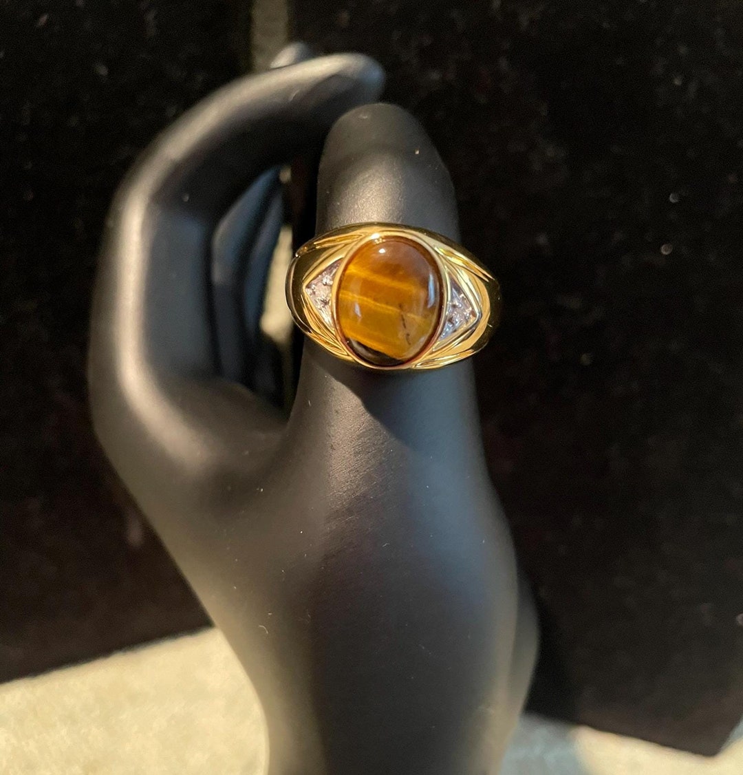 Vintage Tigers Eye & Crystal Ring 14kt Vermeil, Size 10 Etsy — free download